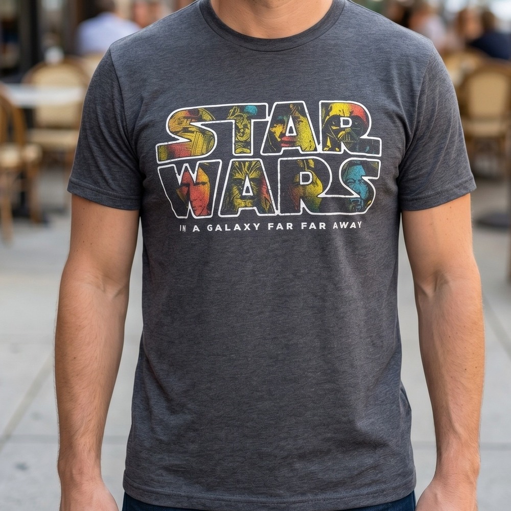 Mad Engine Star Wars Graphic Tee Mens Charcoal Gray Galaxy Far Far Away Shirt